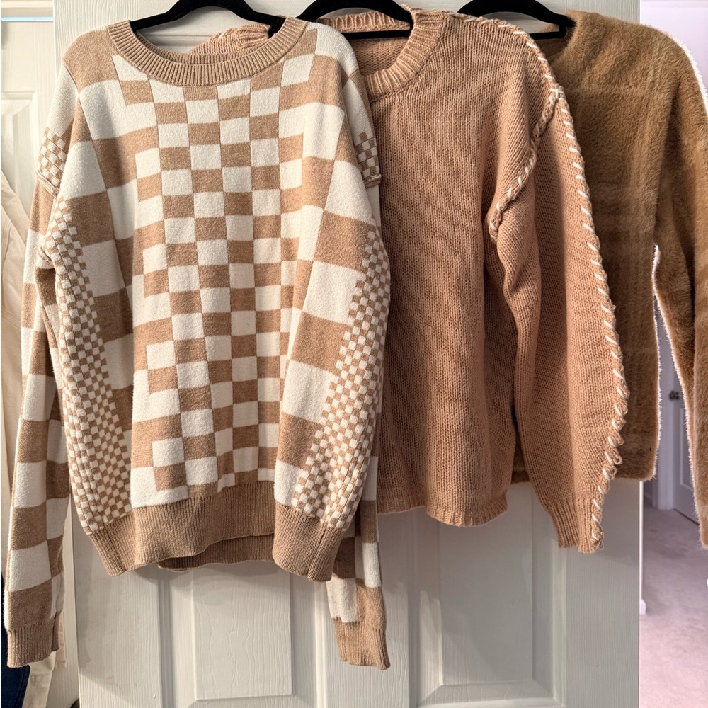 Cozy Tan and Cream Sweater Set of 2